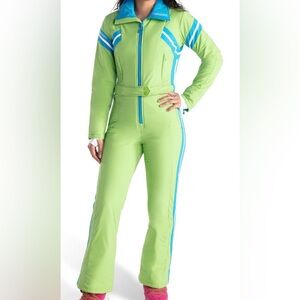 Tarashakti Alex lime green and electric blue ski suit onesie size XS NWT